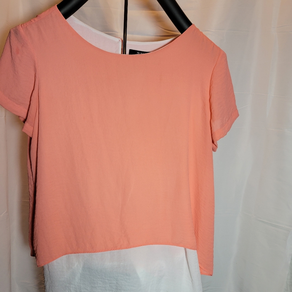 #1233 Anna layered shirt.  Orange over cream.